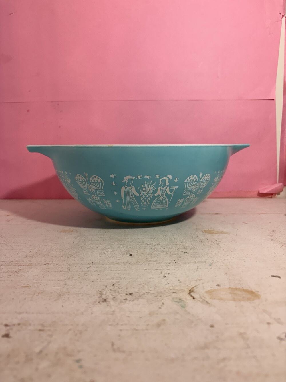 Vintage PYREX #444 Turquoise Amish Butterprint Cinderella 4qt Mixing Bowl 13"